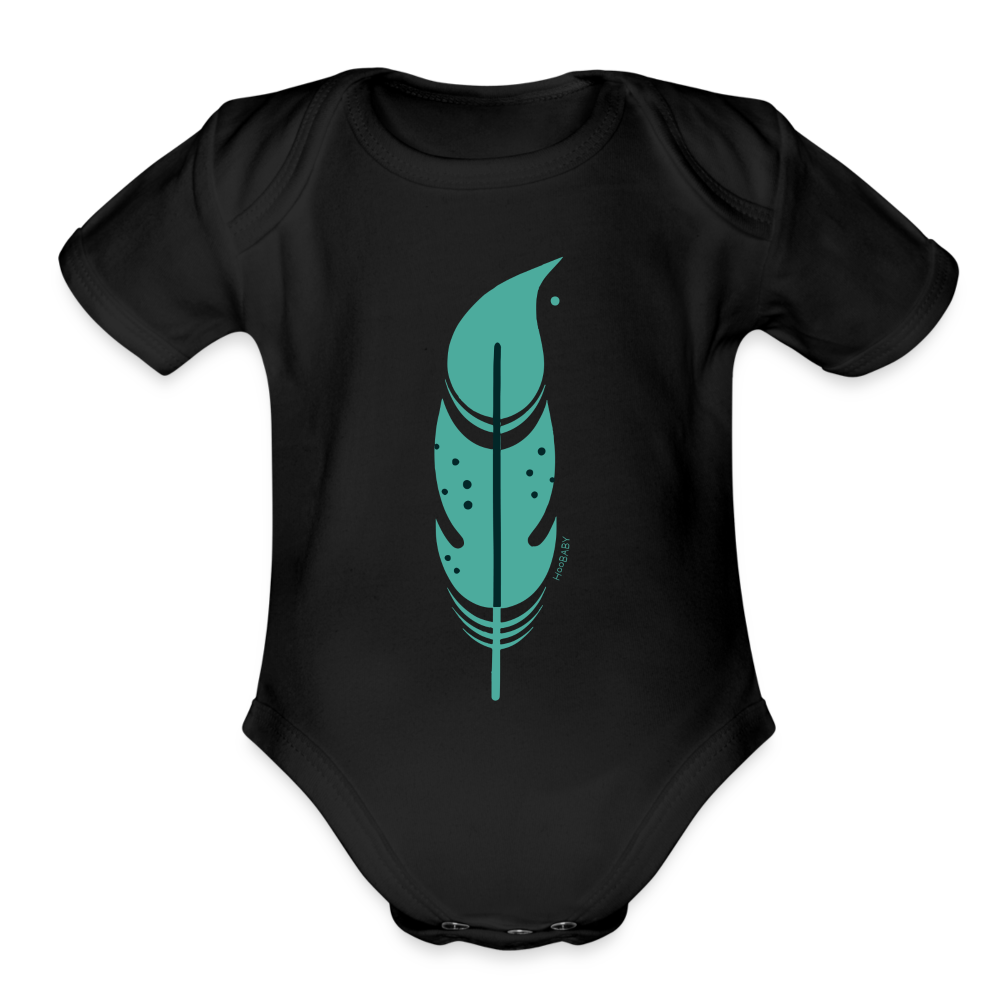 Organic Baby Bodysuit - Green Feather - black