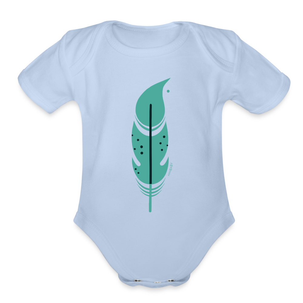 Organic Baby Bodysuit - Green Feather - sky