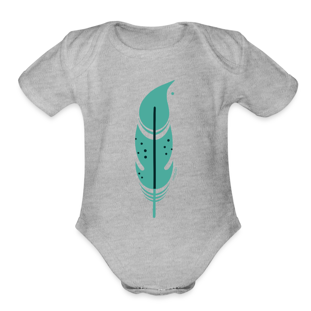 Organic Baby Bodysuit - Green Feather - heather grey