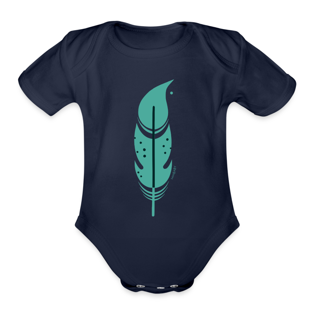 Organic Baby Bodysuit - Green Feather - dark navy