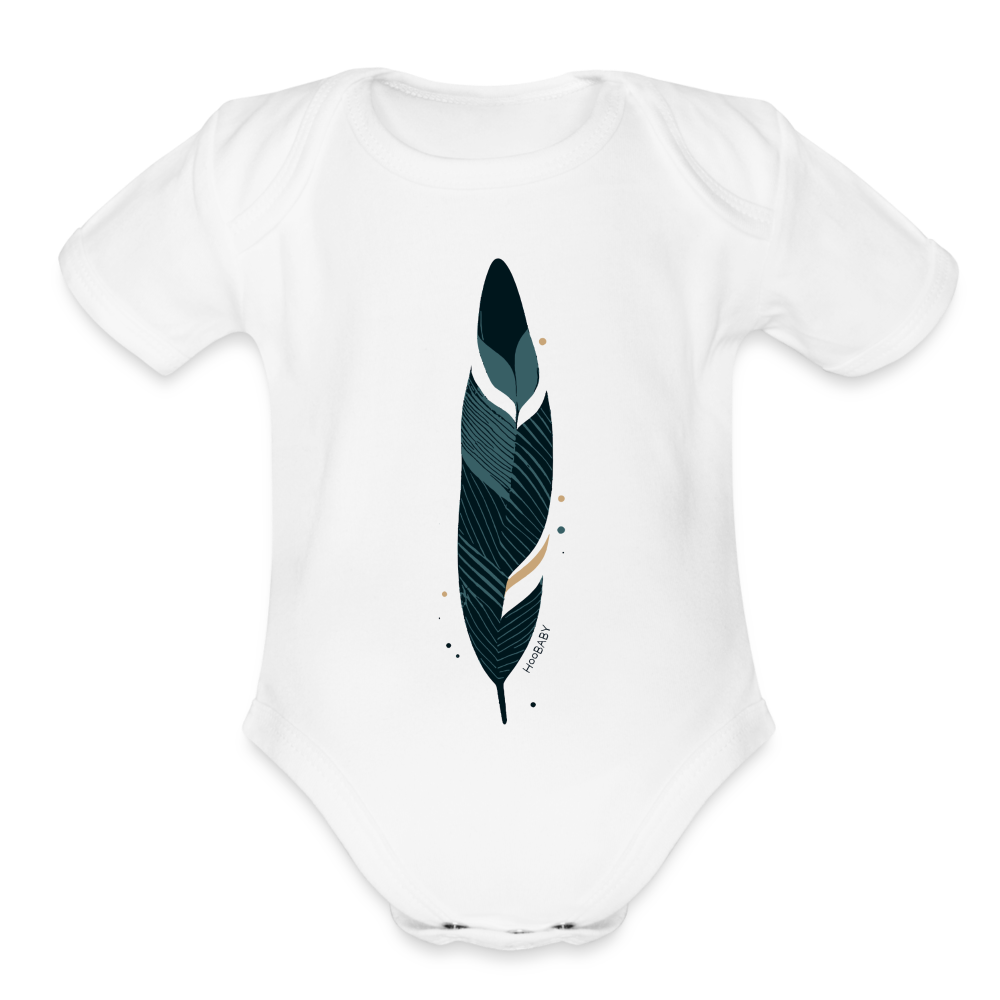 Organic Baby Bodysuit - Blue Feather - white