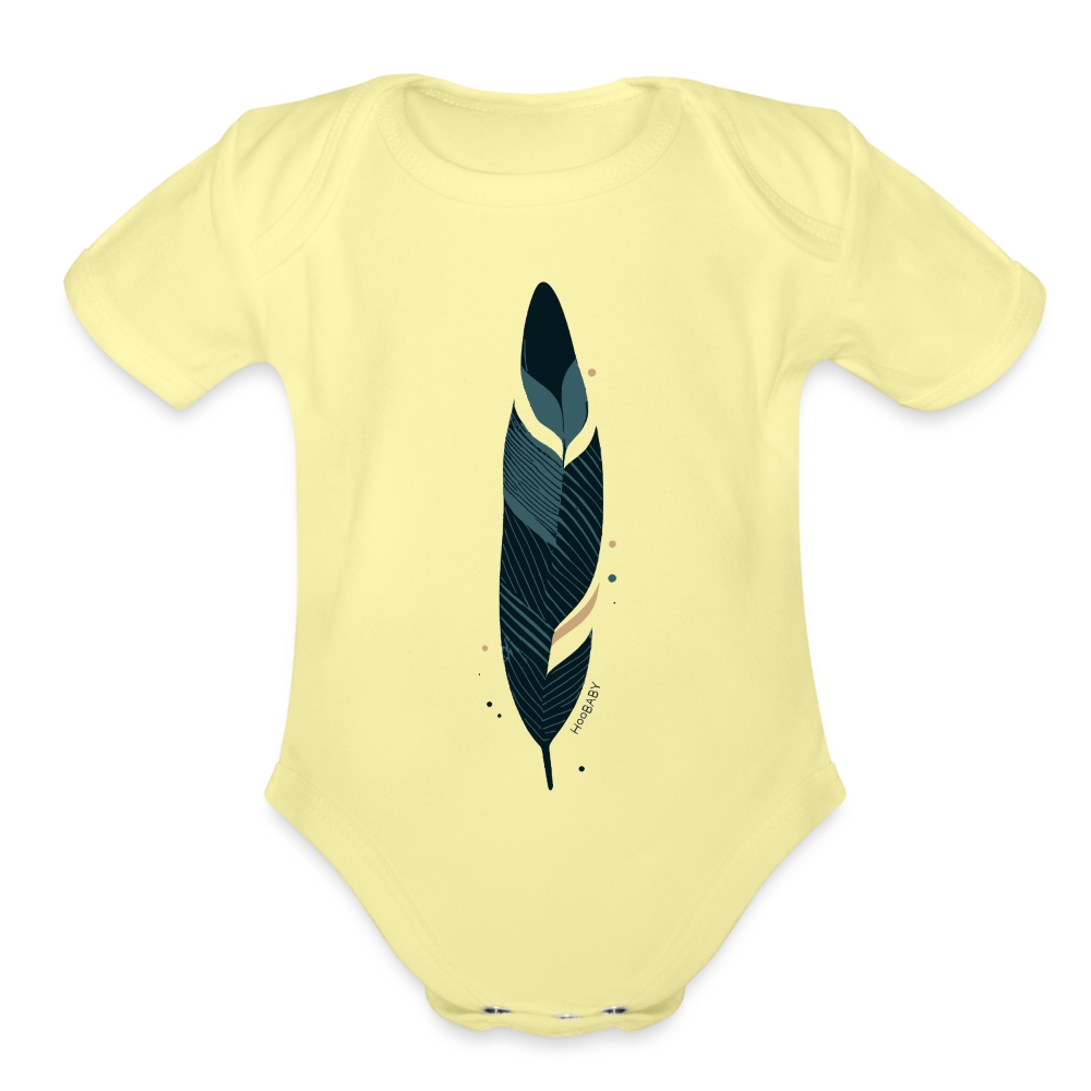 Organic Baby Bodysuit - Blue Feather - washed yellow