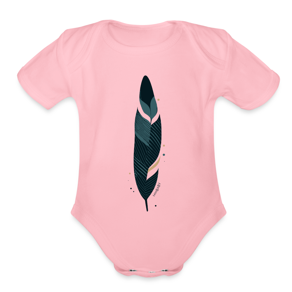 Organic Baby Bodysuit - Blue Feather - light pink