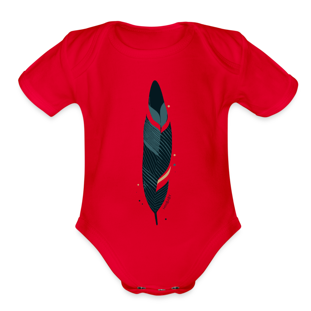 Organic Baby Bodysuit - Blue Feather - red