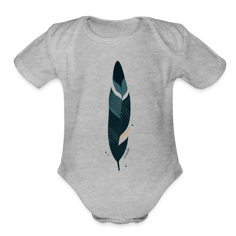 Organic Baby Bodysuit - Blue Feather - heather grey