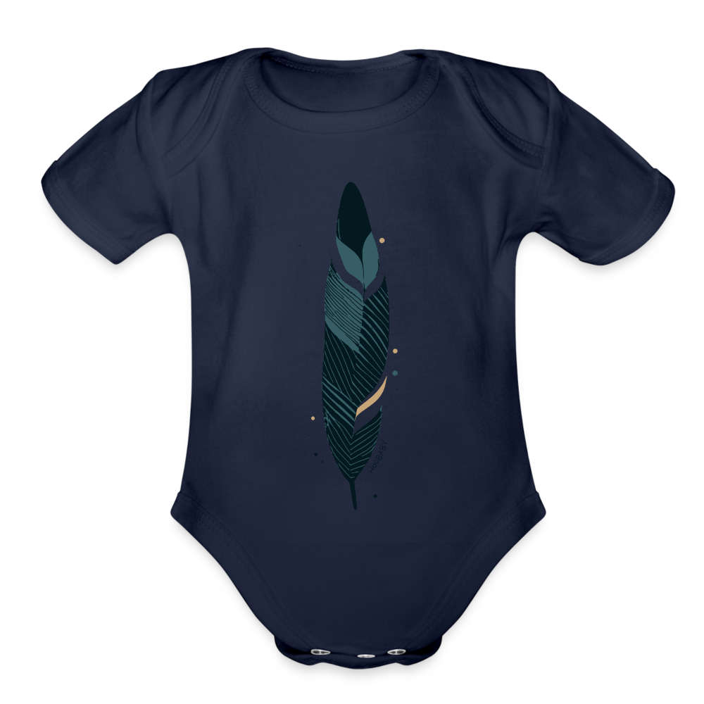 Organic Baby Bodysuit - Blue Feather - dark navy