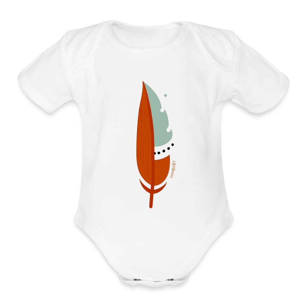 Organic Baby Bodysuit - Red Feather - white