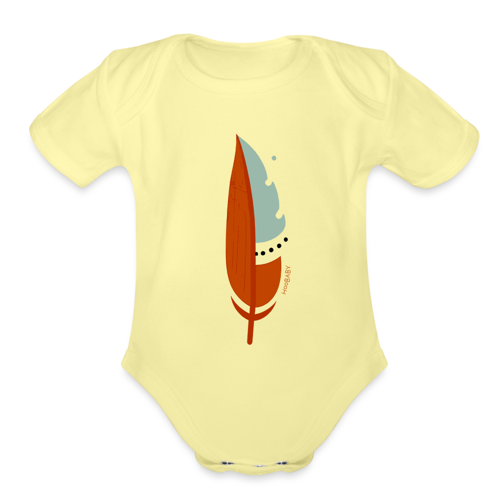 Organic Baby Bodysuit - Red Feather - washed yellow