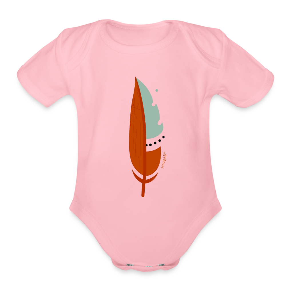 Organic Baby Bodysuit - Red Feather - light pink