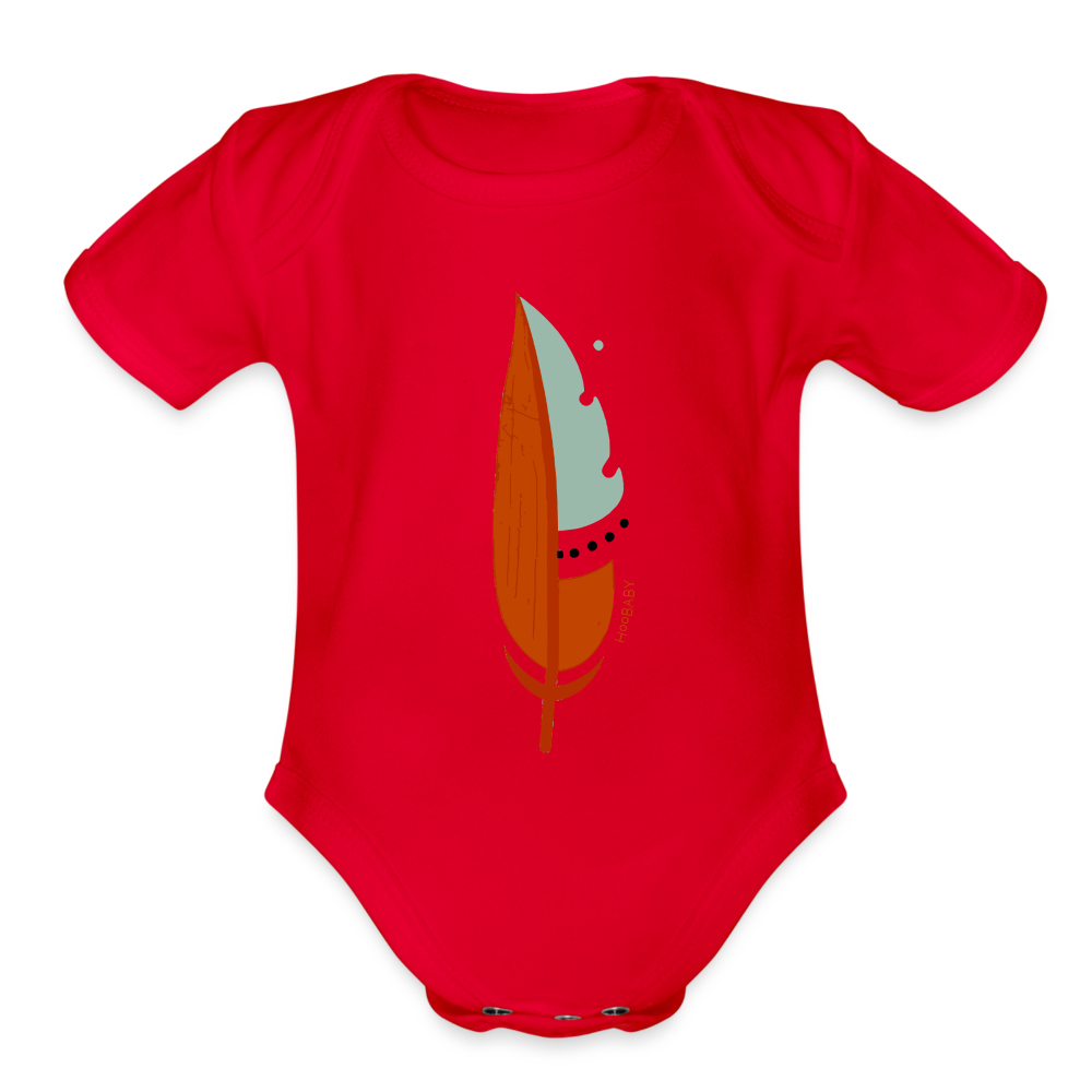 Organic Baby Bodysuit - Red Feather - red