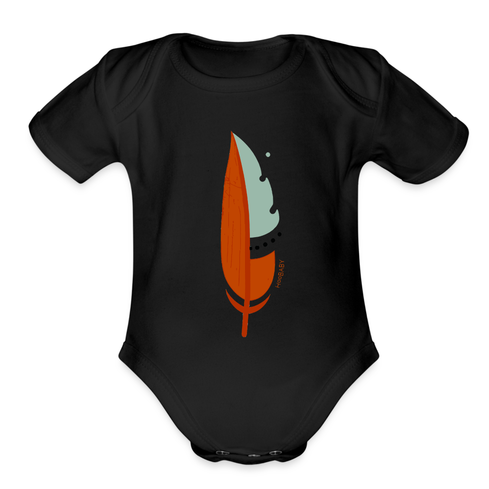 Organic Baby Bodysuit - Red Feather - black