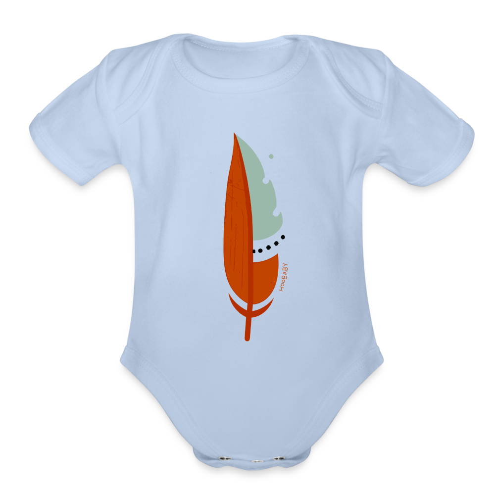 Organic Baby Bodysuit - Red Feather - sky