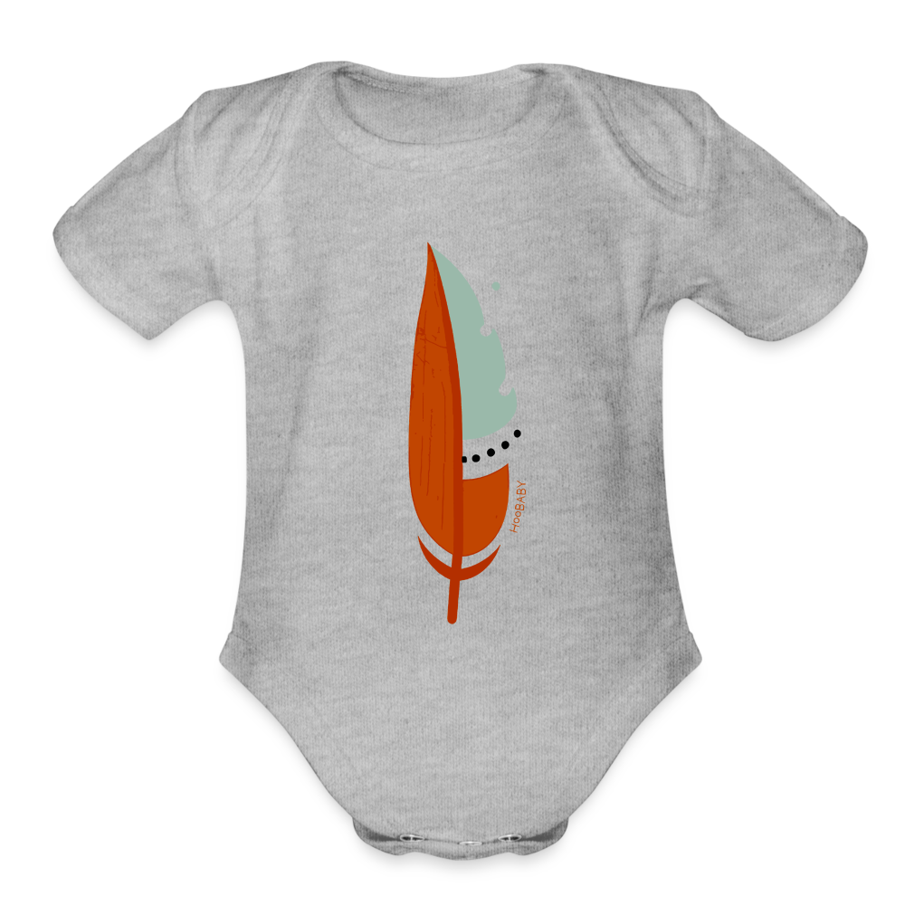 Organic Baby Bodysuit - Red Feather - heather grey