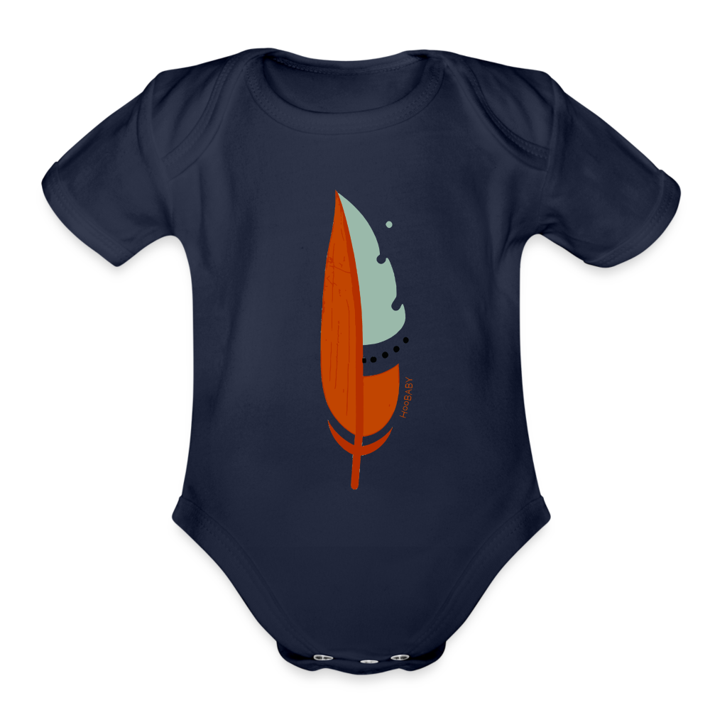 Organic Baby Bodysuit - Red Feather - dark navy