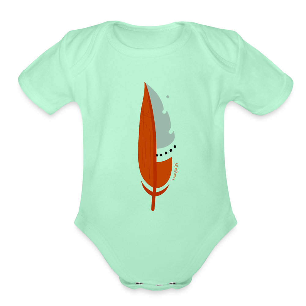 Organic Baby Bodysuit - Red Feather - light mint