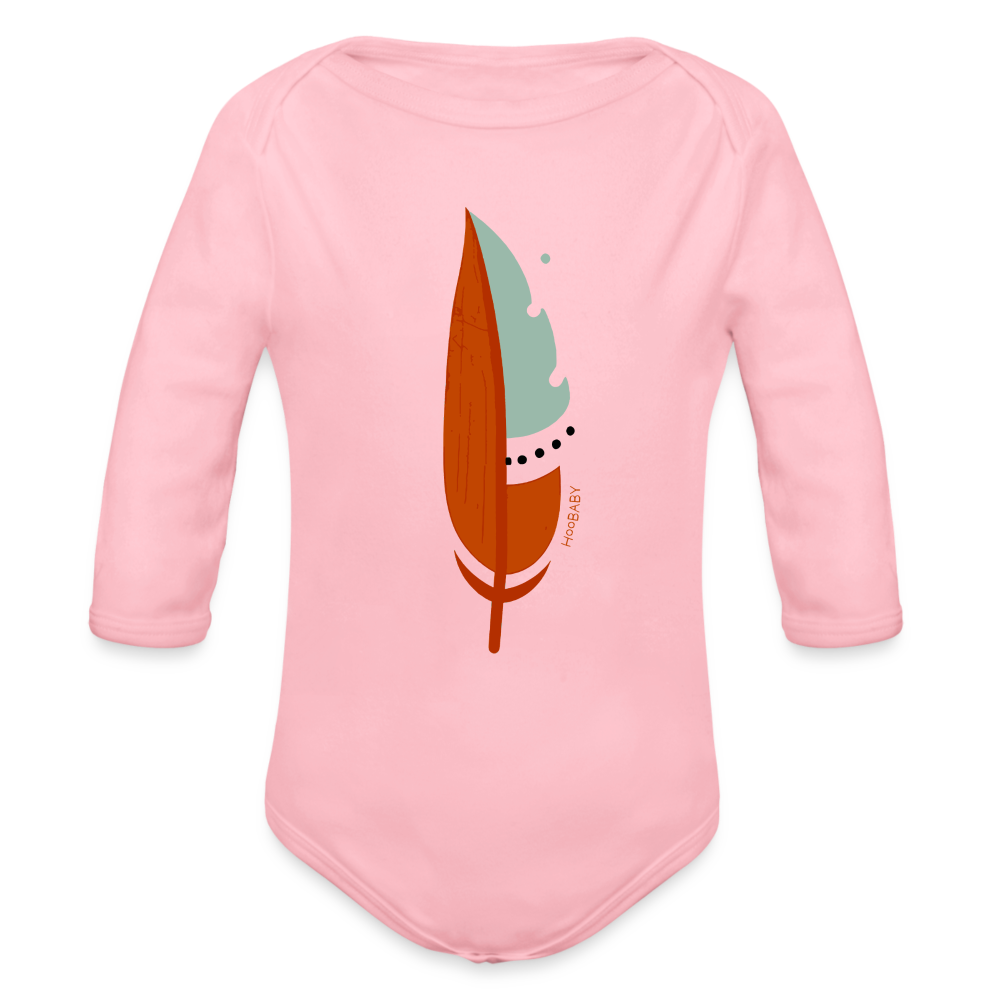 Organic Long Sleeve Baby Bodysuit - Red Feather - light pink