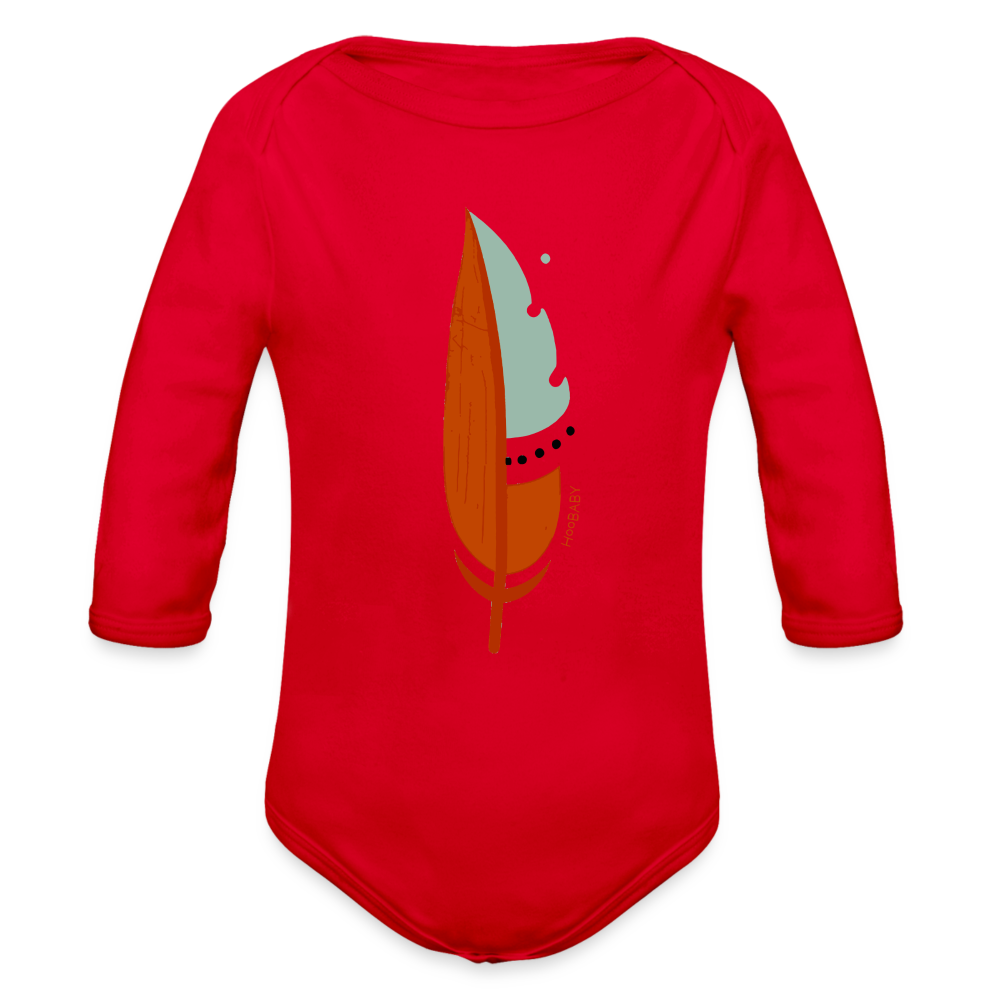 Organic Long Sleeve Baby Bodysuit - Red Feather - red