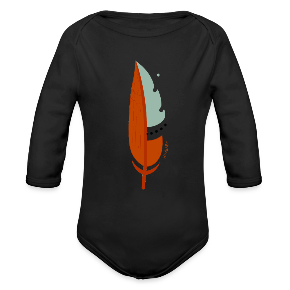 Organic Long Sleeve Baby Bodysuit - Red Feather - black