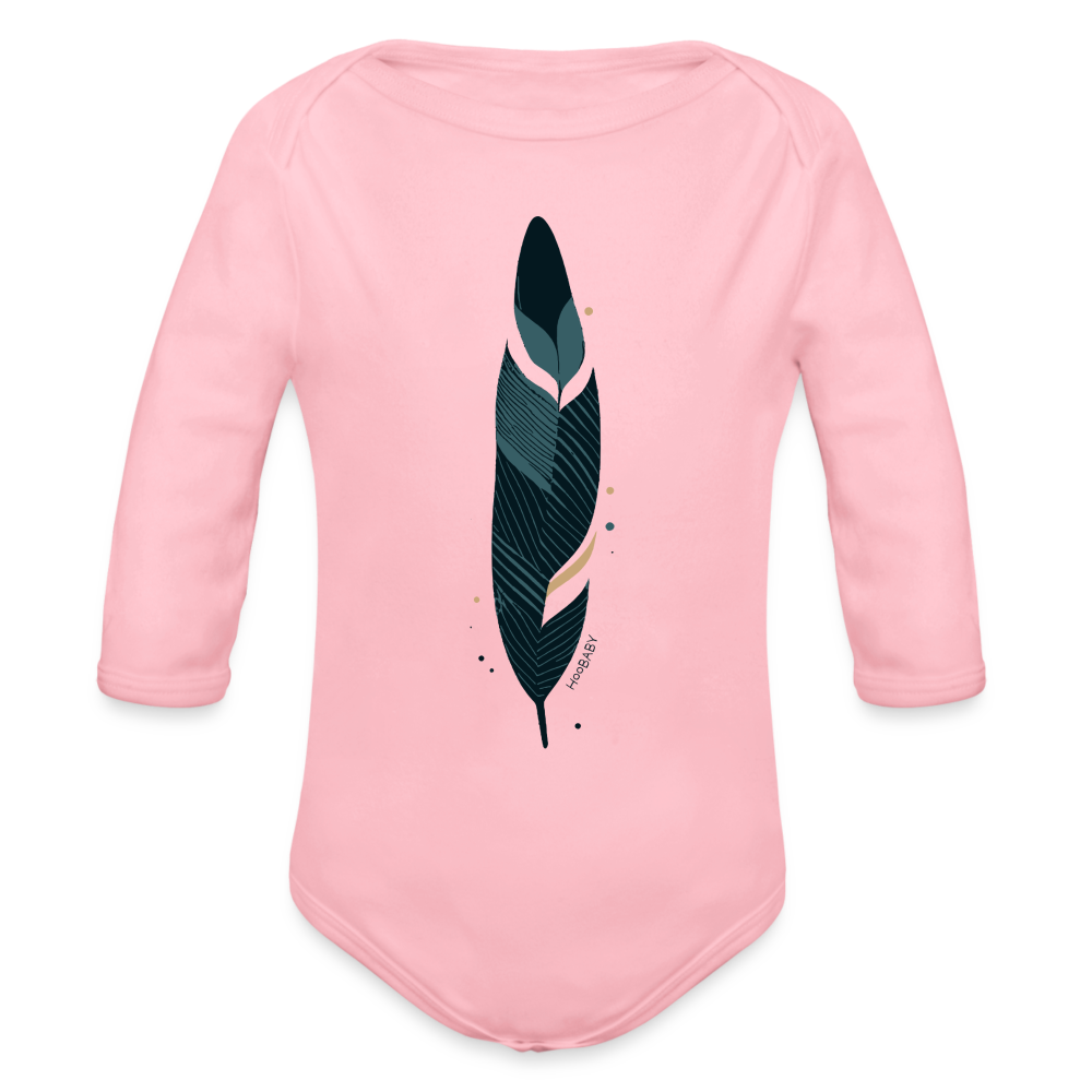 Organic Long Sleeve Baby Bodysuit - Blue Feather - light pink