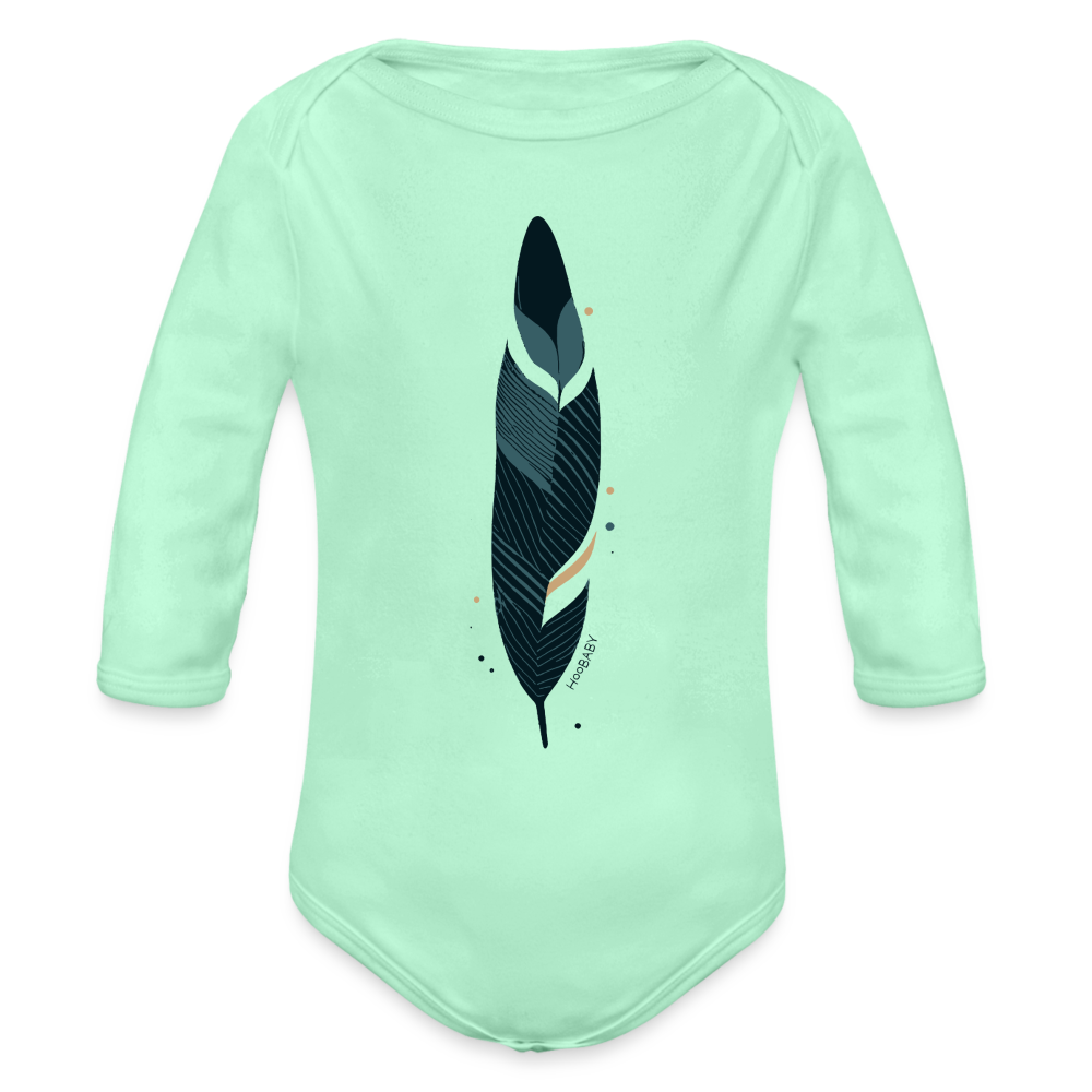 Organic Long Sleeve Baby Bodysuit - Blue Feather - light mint