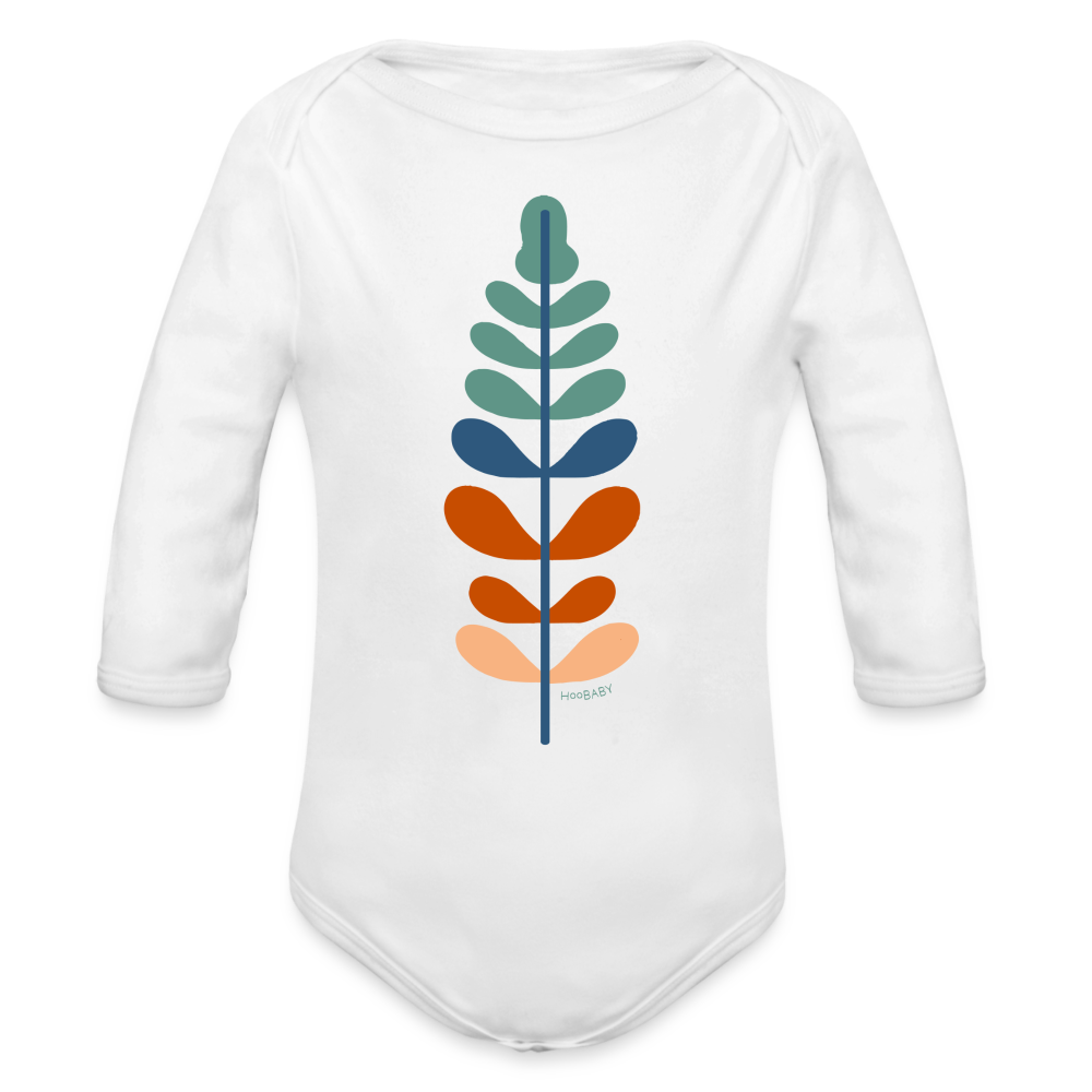 Organic Long Sleeve Baby Bodysuit - Rainbow Feather - white