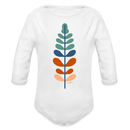 Organic Long Sleeve Baby Bodysuit - Rainbow Feather - white