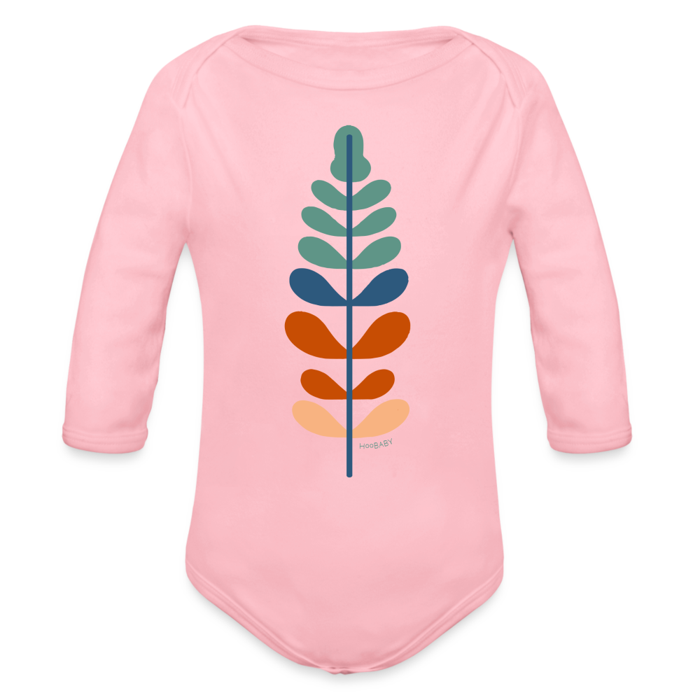 Organic Long Sleeve Baby Bodysuit - Rainbow Feather - light pink