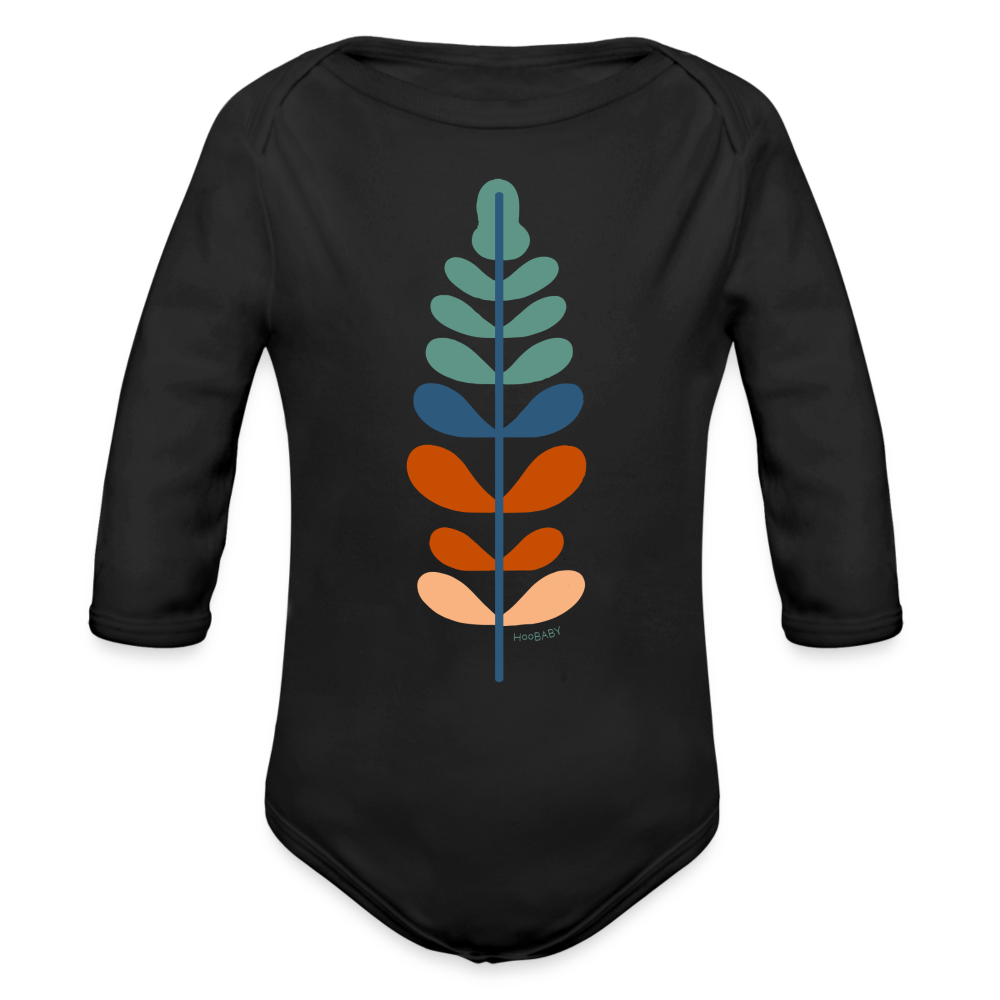 Organic Long Sleeve Baby Bodysuit - Rainbow Feather - black