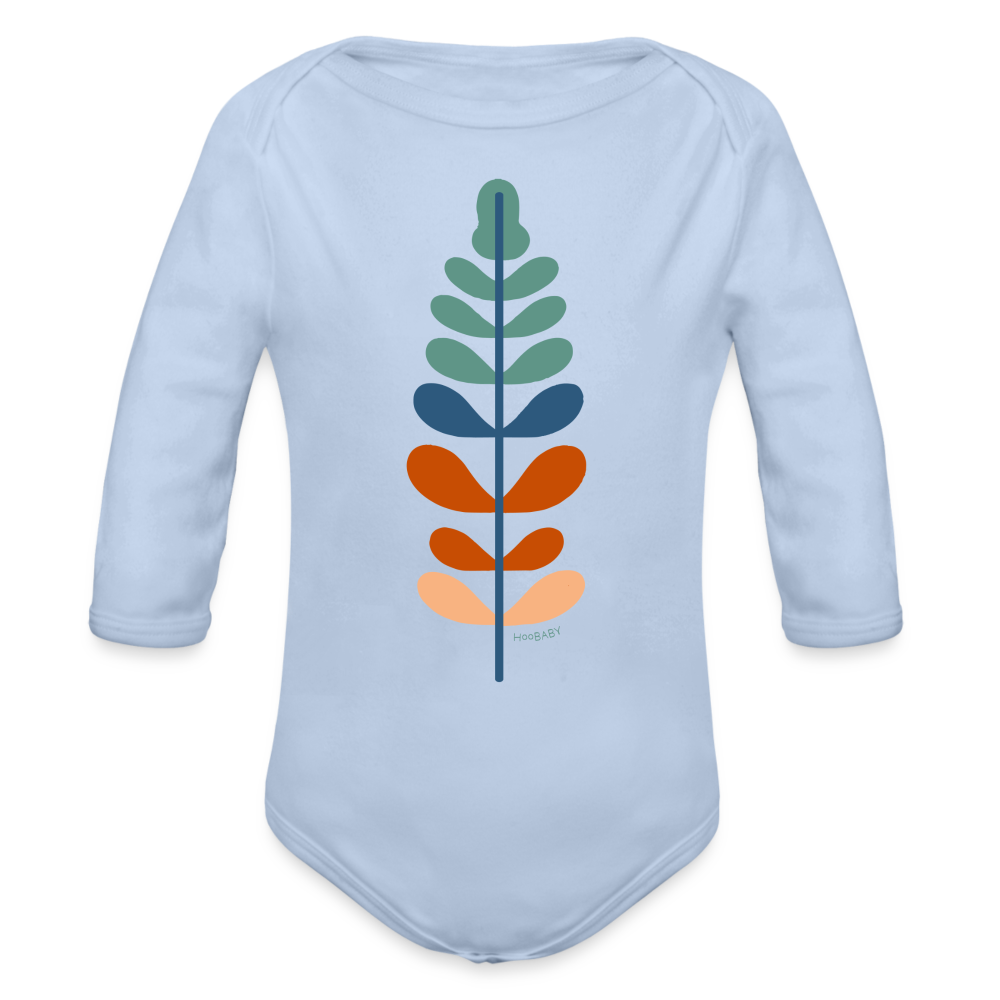 Organic Long Sleeve Baby Bodysuit - Rainbow Feather - sky