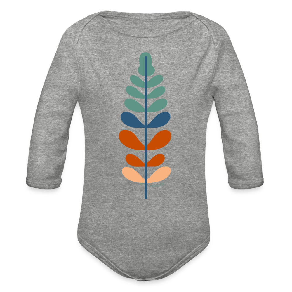 Organic Long Sleeve Baby Bodysuit - Rainbow Feather - heather grey