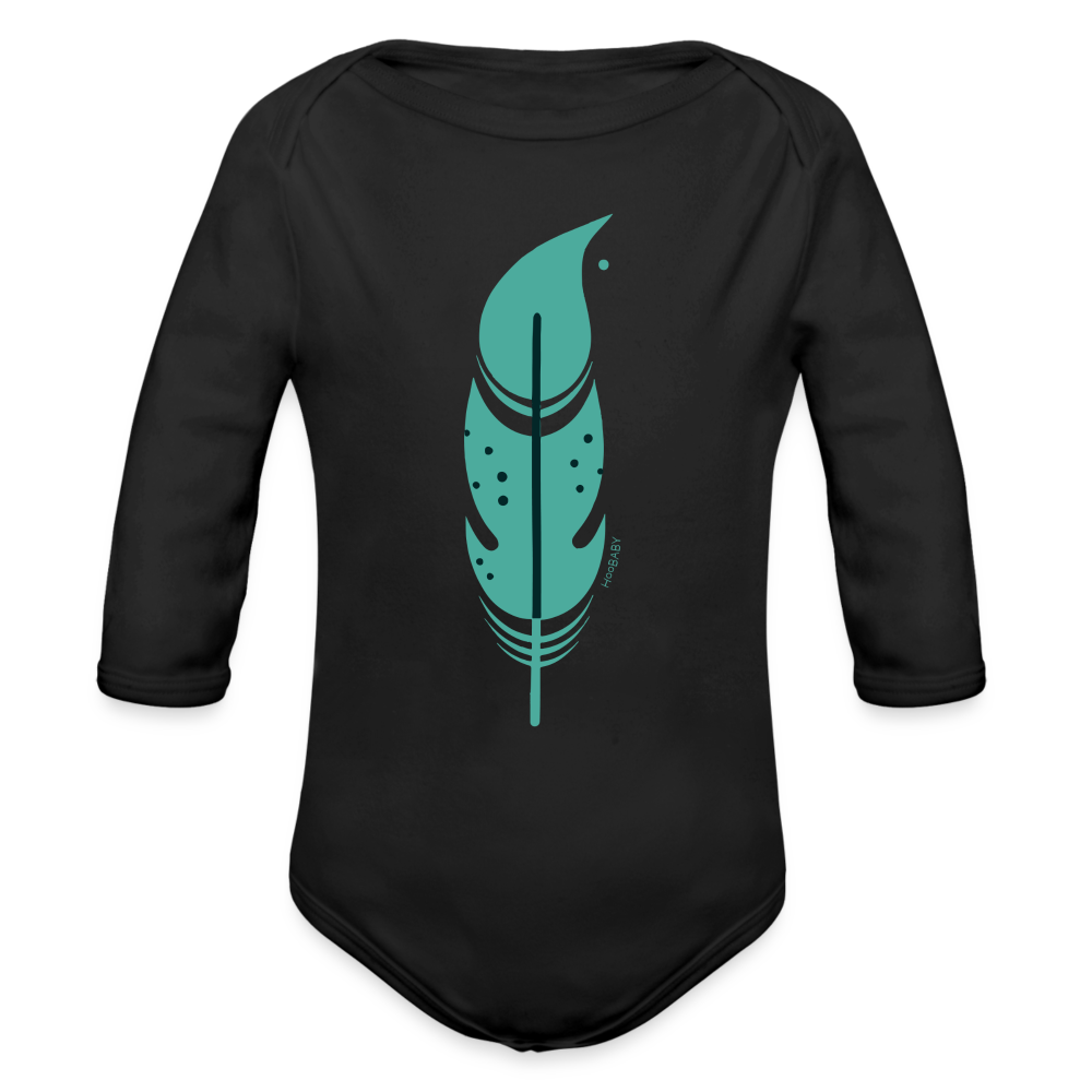 Organic Long Sleeve Bodysuit - Green Feather - black