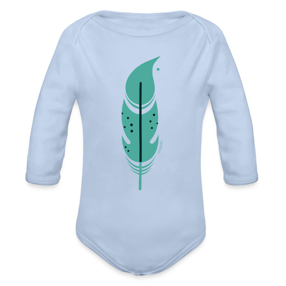 Organic Long Sleeve Bodysuit - Green Feather - sky