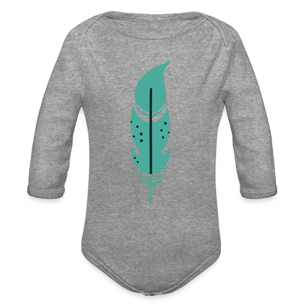 Organic Long Sleeve Bodysuit - Green Feather - heather grey