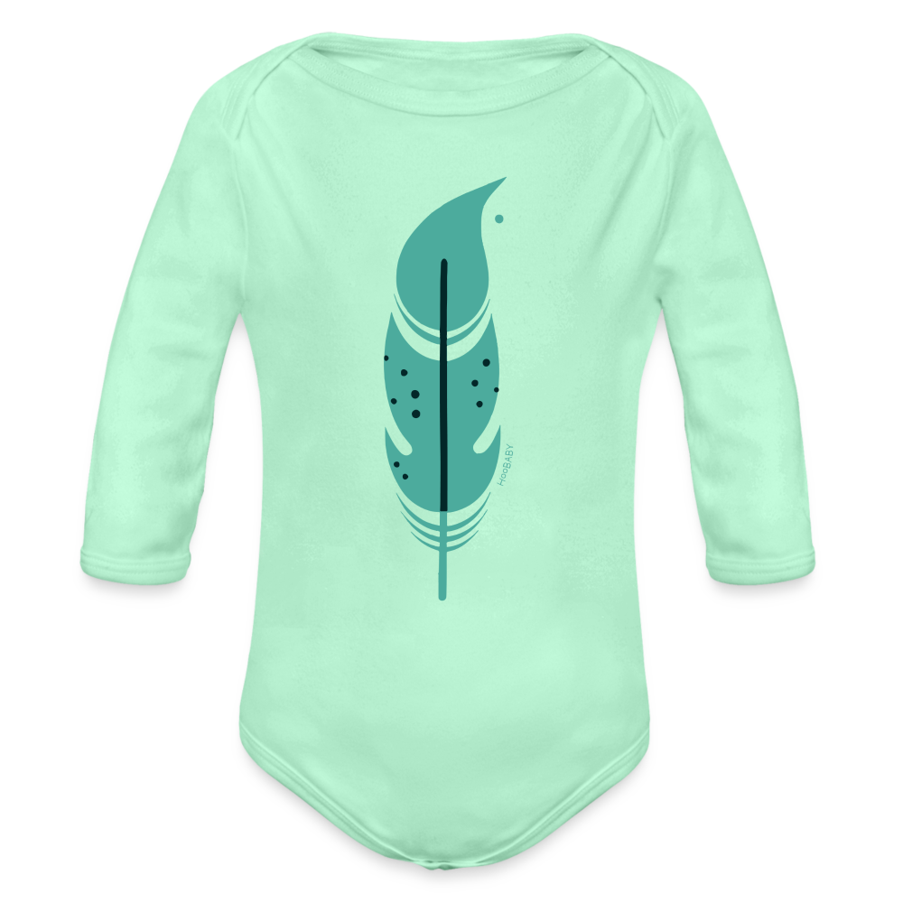 Organic Long Sleeve Bodysuit - Green Feather - light mint