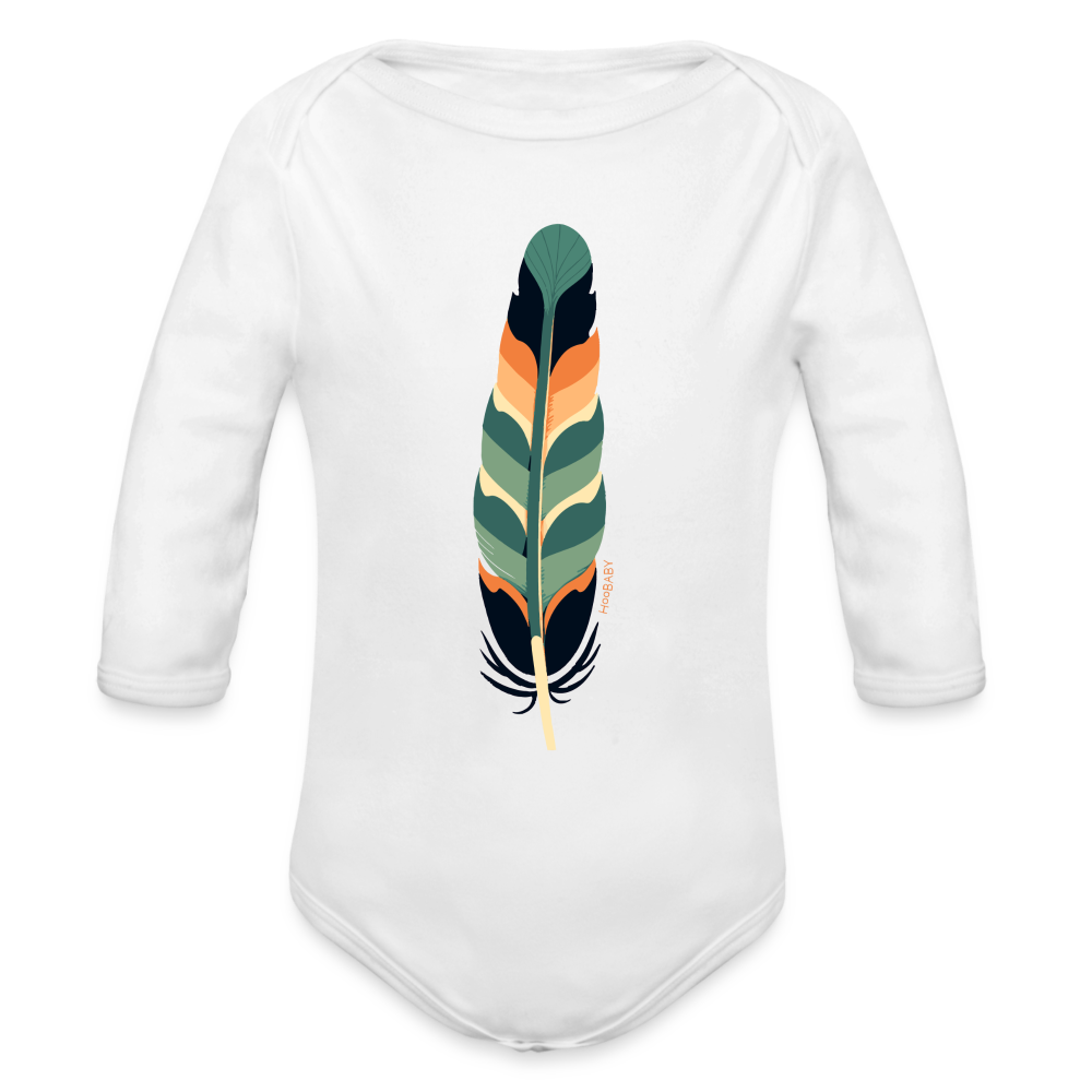 Organic Long Sleeve Baby Bodysuit - Multicolor Feather - white