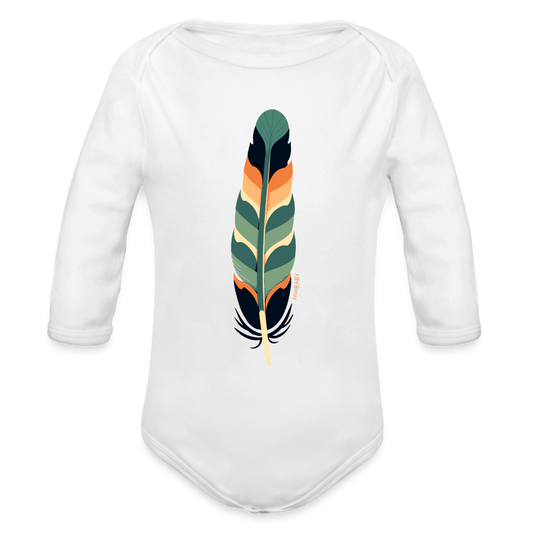 Organic Long Sleeve Baby Bodysuit - Multicolor Feather - white