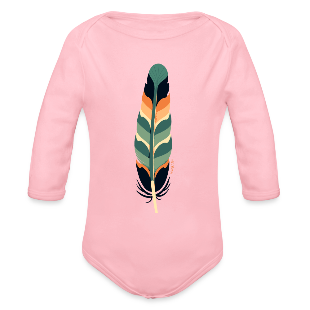 Organic Long Sleeve Baby Bodysuit - Multicolor Feather - light pink