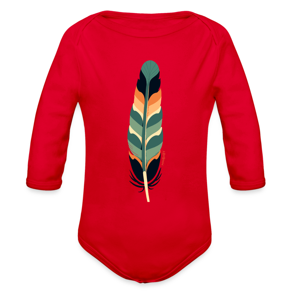 Organic Long Sleeve Baby Bodysuit - Multicolor Feather - red