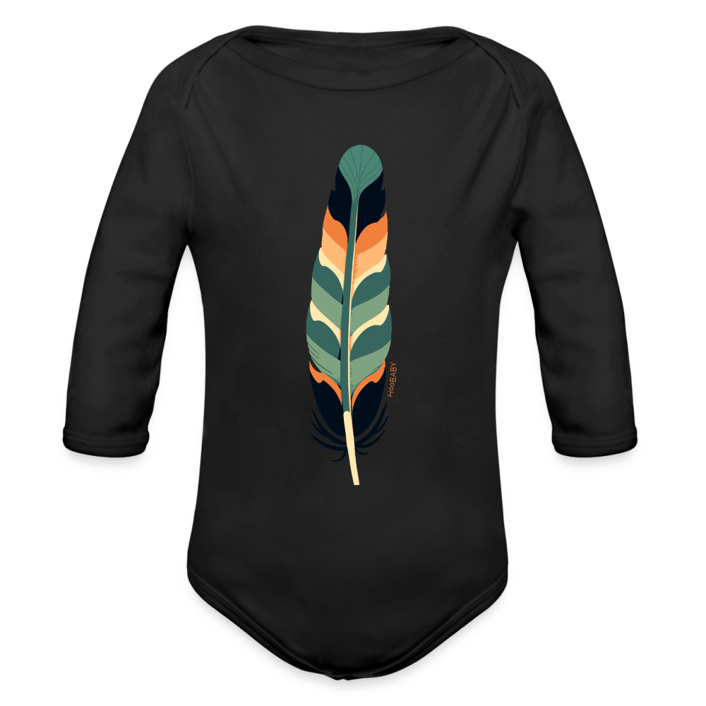 Organic Long Sleeve Baby Bodysuit - Multicolor Feather - black