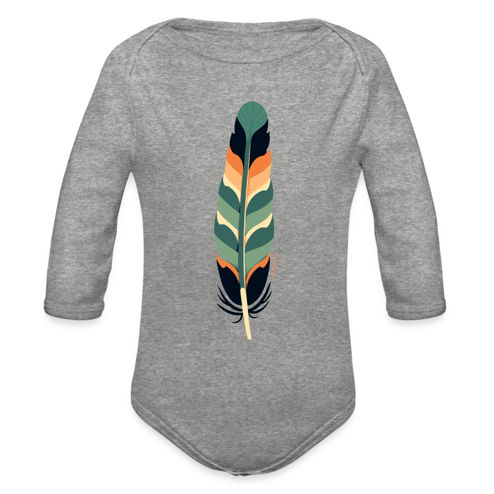 Organic Long Sleeve Baby Bodysuit - Multicolor Feather - heather grey