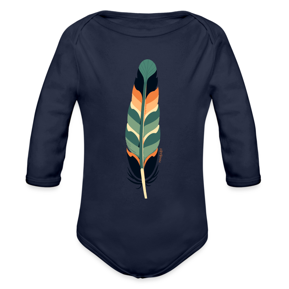 Organic Long Sleeve Baby Bodysuit - Multicolor Feather - dark navy