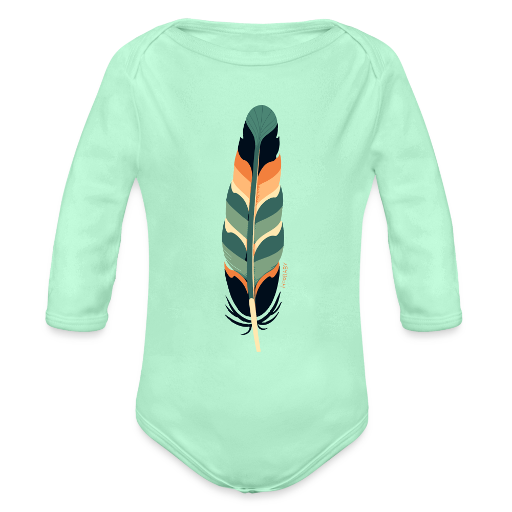 Organic Long Sleeve Baby Bodysuit - Multicolor Feather - light mint