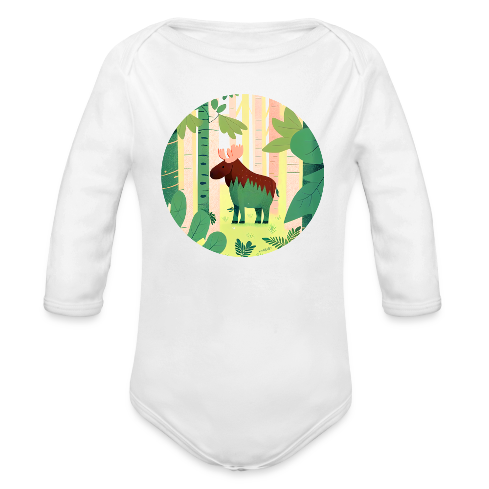 Organic Long Sleeve Baby Bodysuit - Moose - white