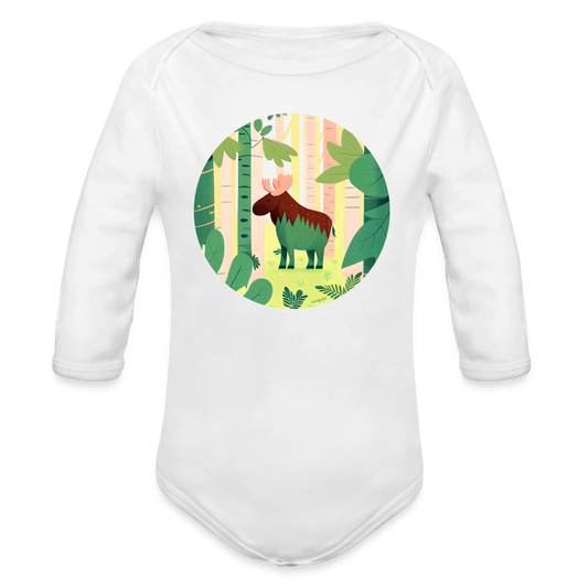 Organic Long Sleeve Baby Bodysuit - Moose - white