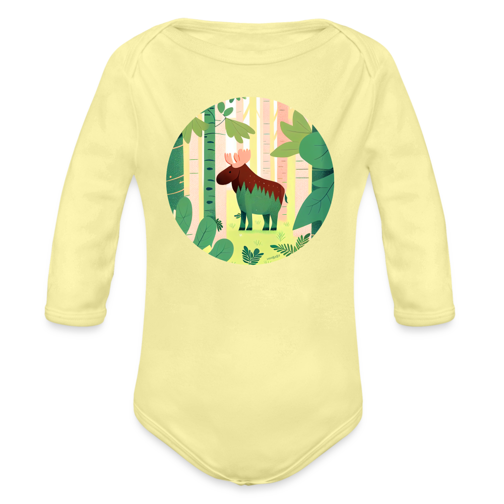 Organic Long Sleeve Baby Bodysuit - Moose - washed yellow