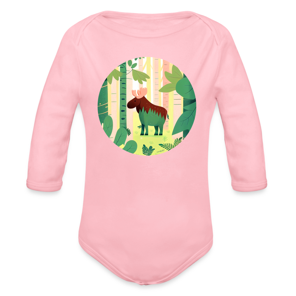 Organic Long Sleeve Baby Bodysuit - Moose - light pink