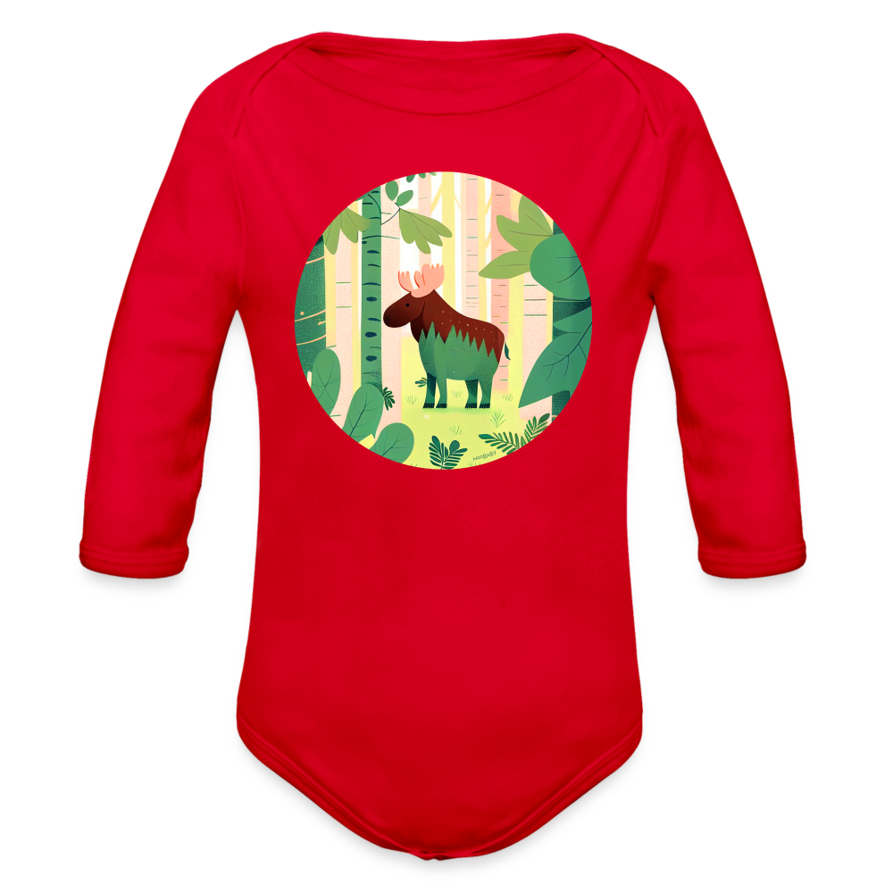 Organic Long Sleeve Baby Bodysuit - Moose - red