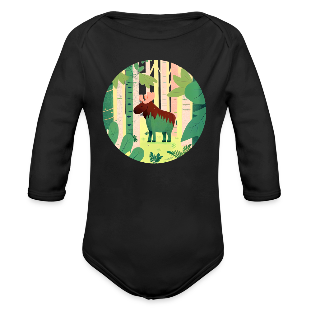 Organic Long Sleeve Baby Bodysuit - Moose - black