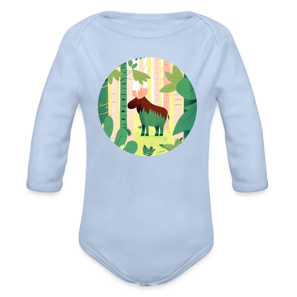 Organic Long Sleeve Baby Bodysuit - Moose - sky