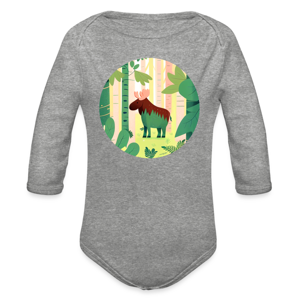 Organic Long Sleeve Baby Bodysuit - Moose - heather grey